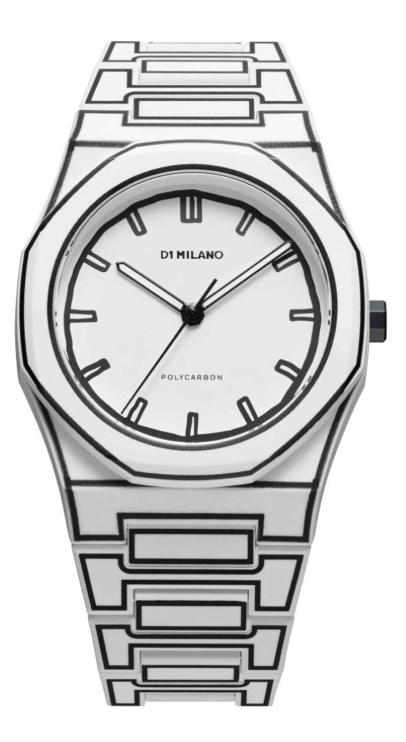 D1 Milano Polycarbon Dial White Watch for Gents - PCBJ34