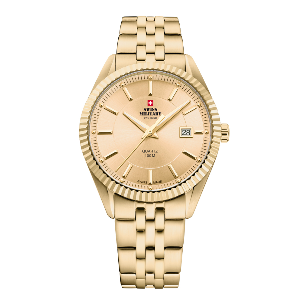 Swiss Military By Chrono Swiss Made Quartz  Gold Dial Analog Watch For Gents - SM34065.12