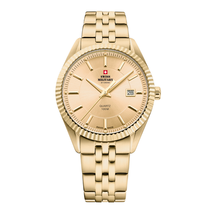Swiss Military By Chrono Swiss Made Quartz  Gold Dial Analog Watch For Gents - SM34065.12
