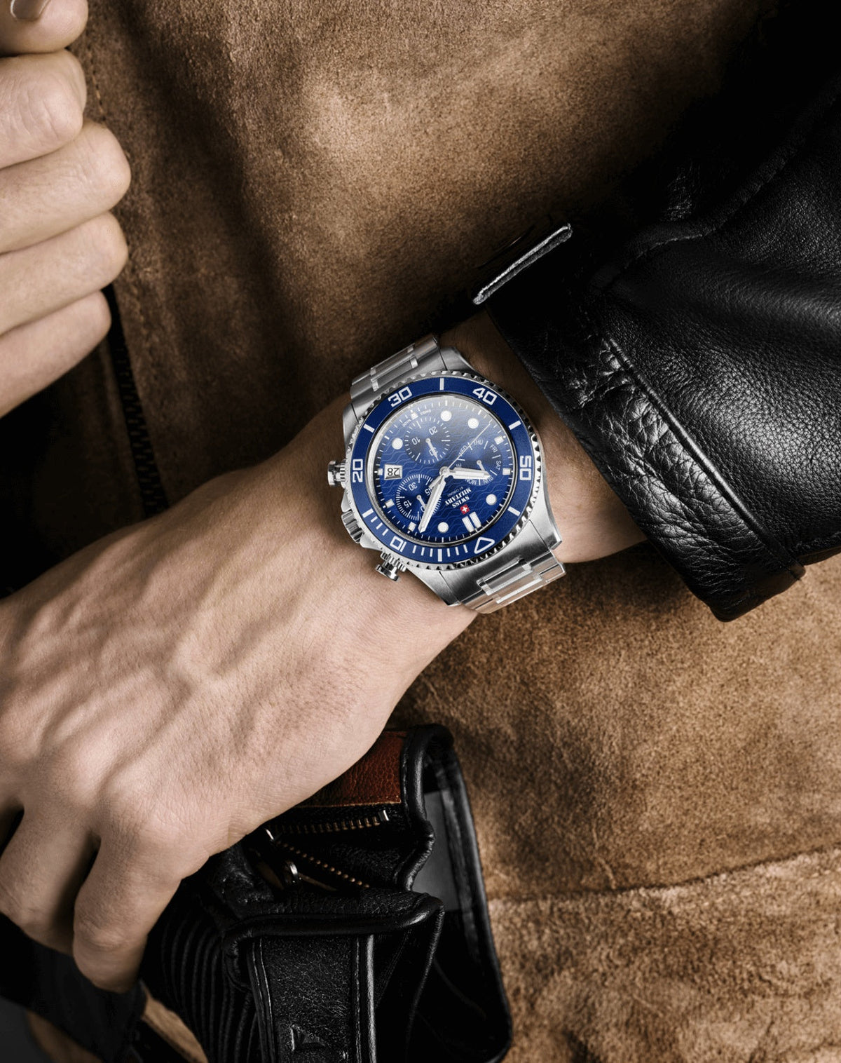 Swiss Military By Chrono Swiss Made The Stylish Military Chronograph Quartz Gents Watch 46mm SM34101.02