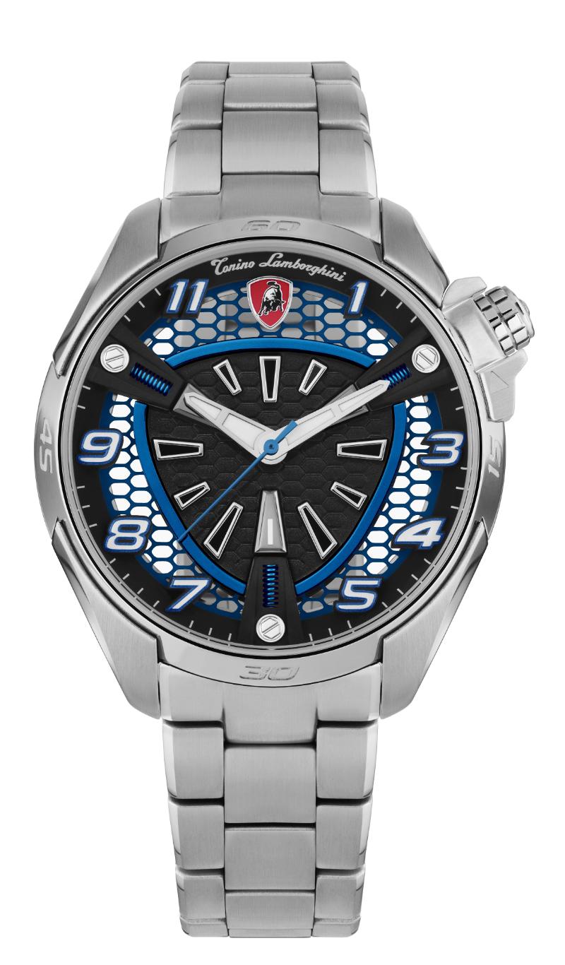 Tonino Lamborghini SHOCK ABS Quartz  Blue and Black Dial Analog Watch For Gents -  TLABSB-SS-B