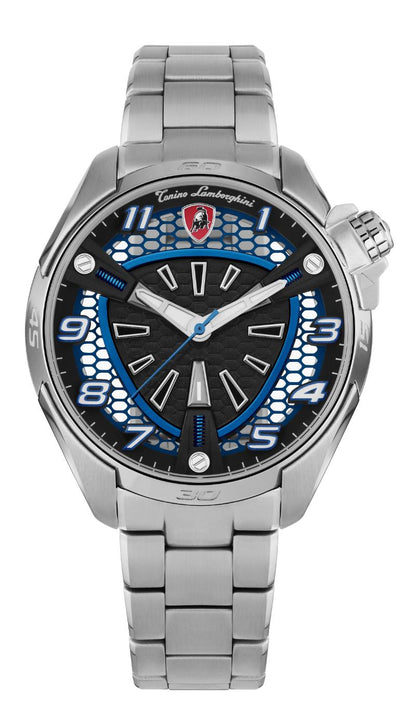 Tonino Lamborghini SHOCK ABS Quartz  Blue and Black Dial Analog Watch For Gents -  TLABSB-SS-B
