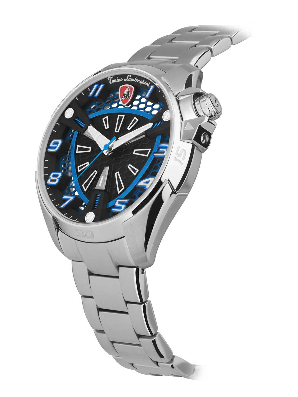 Tonino Lamborghini SHOCK ABS Blue and Black With Luminova on hands and Indexes Dial  Watch For Men - TLABSB-SS-B