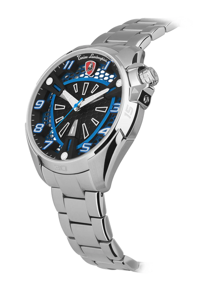Tonino Lamborghini SHOCK ABS Blue and Black With Luminova on hands and Indexes Dial  Watch For Men - TLABSB-SS-B