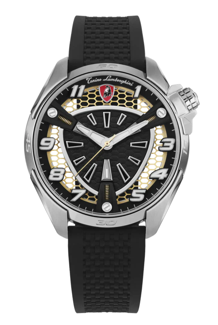 Tonino Lamborghini SHOCK ABS White and Black With  Luminova on hands and Indexes Dial  Watch For Men - TLABSRG-SS-R