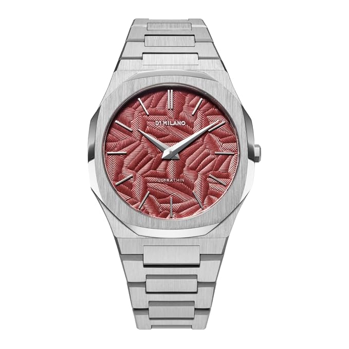 D1 Milano Stainless Steel Analog Red Dial, Silver Band Men Watch-UTBJ33