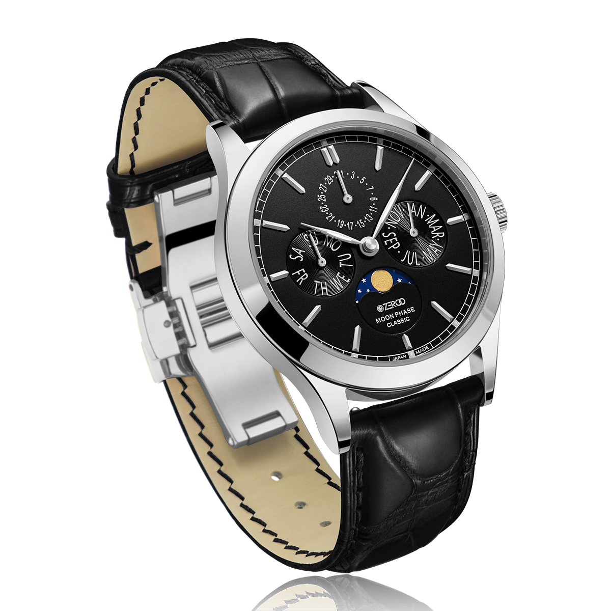 ZEROO C1 CLASSIC MOON PHASEQUARTZ WATCH FOR GENTS - ZC001SBK