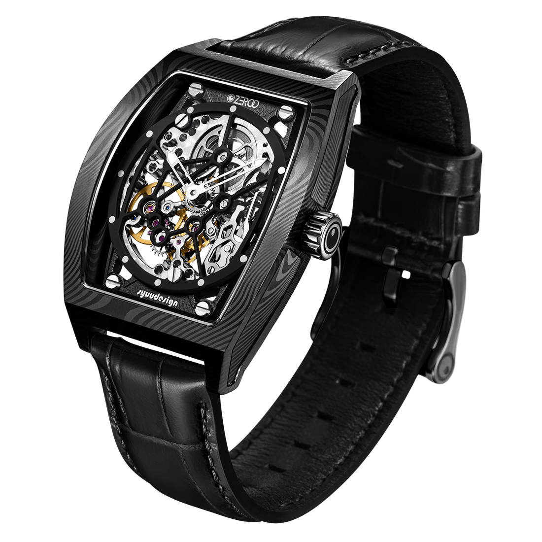 ZEROO M1D Damascus Steel THE AURIGA SKELETON MECHANICALAUTOMATIC WATCH FOR MEN - ZM001DBBK