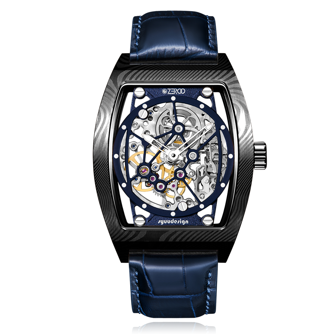 ZEROO M1D Damascus Steel THE AURIGA SKELETON MECHANICALAUTOMATIC WATCH FOR MEN - ZM001DBBL