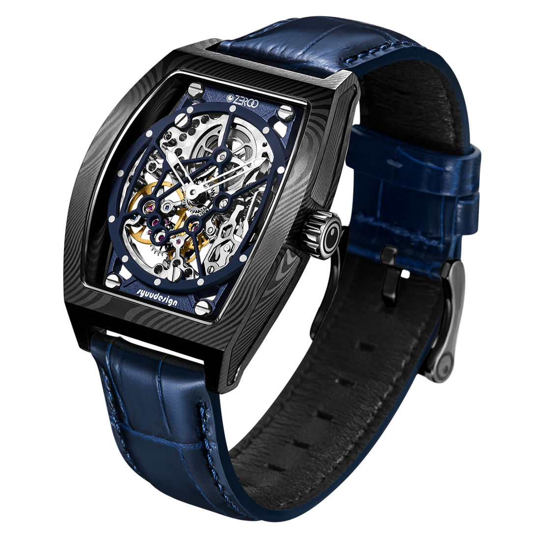 ZEROO M1D Damascus Steel THE AURIGA SKELETON MECHANICALAUTOMATIC WATCH FOR MEN - ZM001DBBL