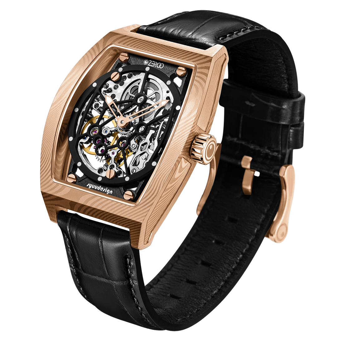 ZEROO M1D Damascus Steel THE AURIGA SKELETON MECHANICALAUTOMATIC WATCH FOR MEN - ZM001DRBK