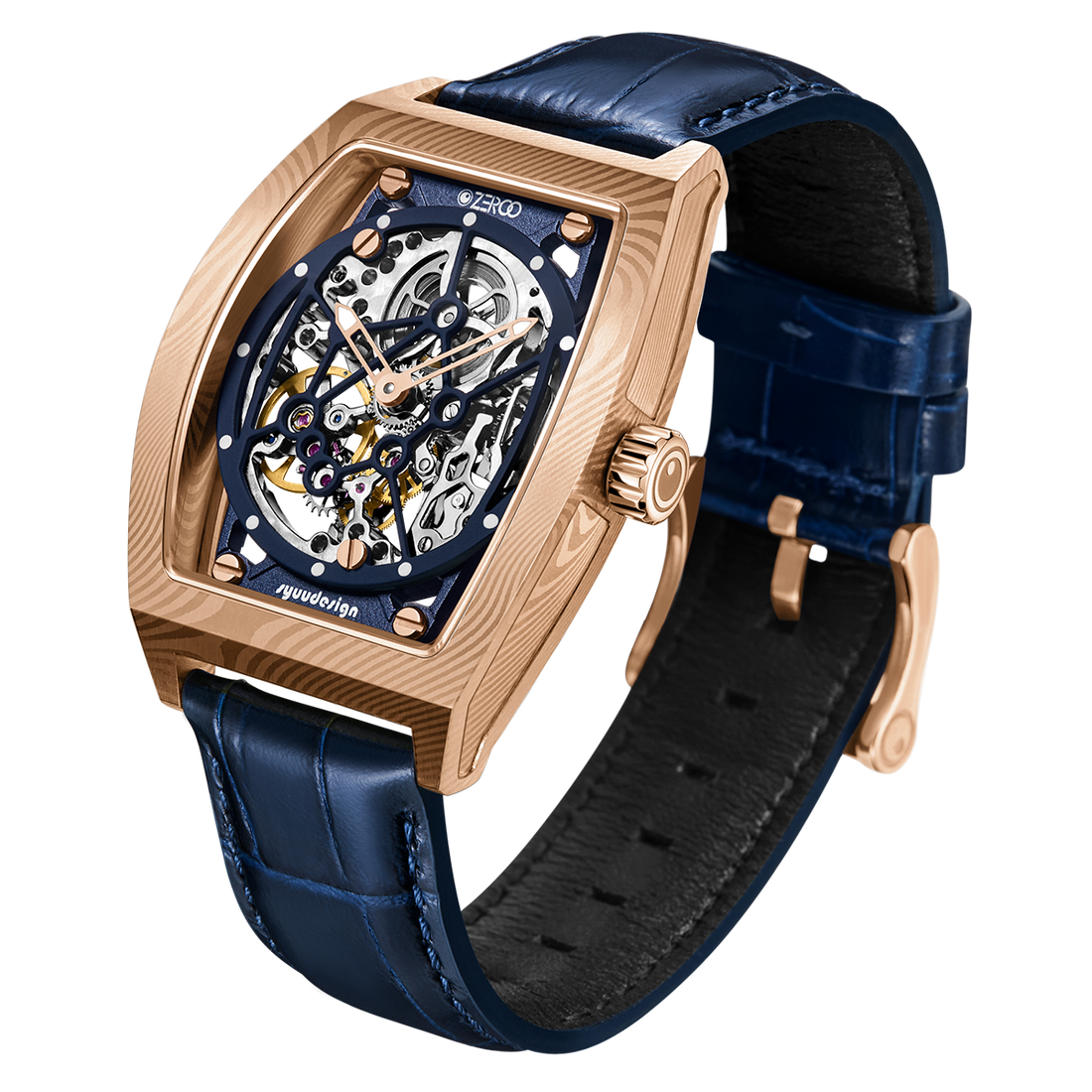 ZEROO M1D Damascus Steel THE AURIGA SKELETON MECHANICALAUTOMATIC WATCH FOR MEN - ZM001DRBL