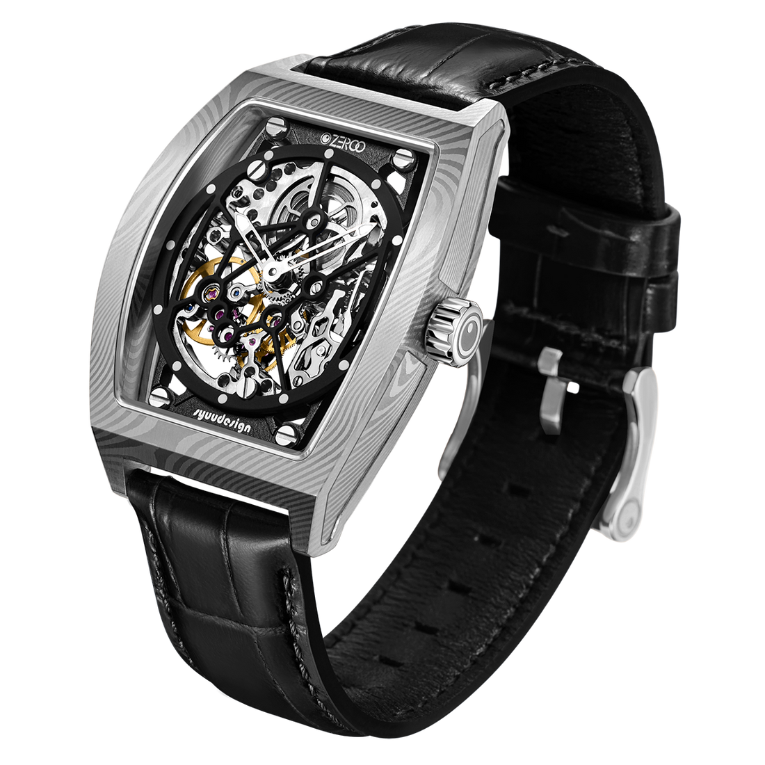 ZEROO M1D Damascus Steel THE AURIGA SKELETON MECHANICALAUTOMATIC WATCH FOR MEN - ZM001DSBK