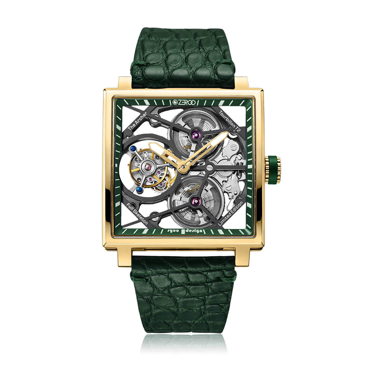 ZEROO T1 THE ARCHER FULL SKELETON TOURBILLONMANUAL TOURBILLON WATCH FOR GENTS - ZT002GGR