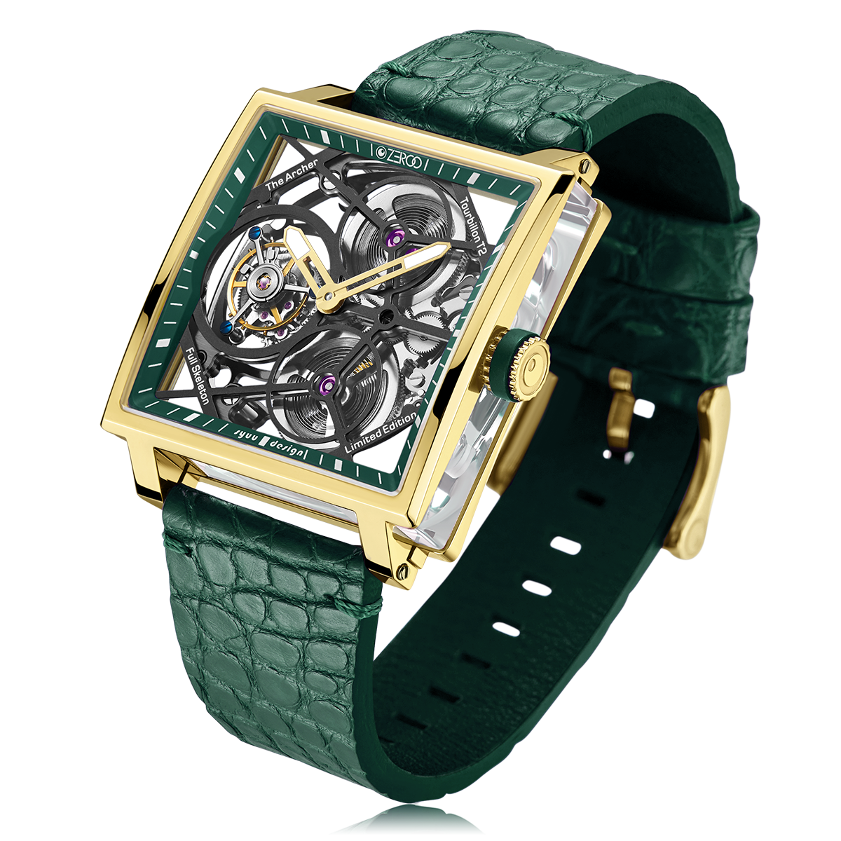 ZEROO T1 THE ARCHER FULL SKELETON TOURBILLONMANUAL TOURBILLON WATCH FOR GENTS - ZT002GGR