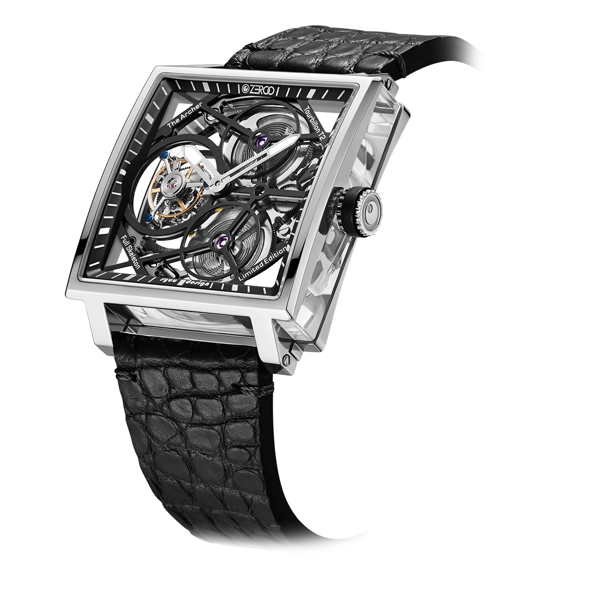 ZEROO T1 THE ARCHER FULL SKELETON TOURBILLONMANUAL TOURBILLON WATCH FOR GENTS - ZT002SBK