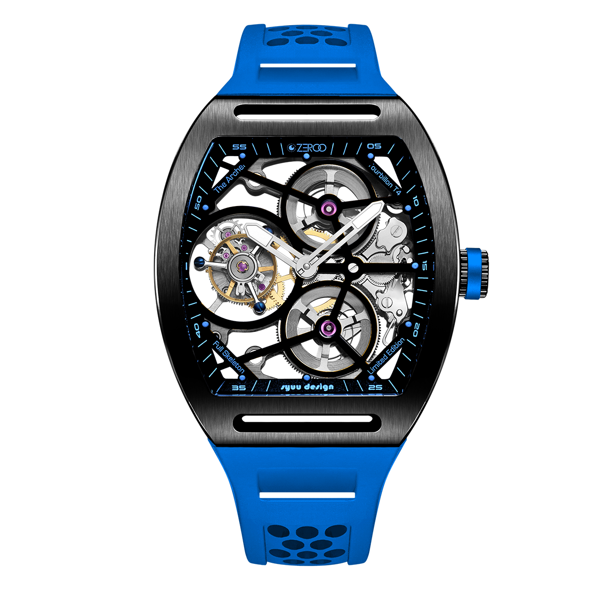 ZEROO T4 THE ARCHER FULL SKELETON TOURBILLONMANUAL TOURBILLON WATCH FOR GENTS - ZT004BLB