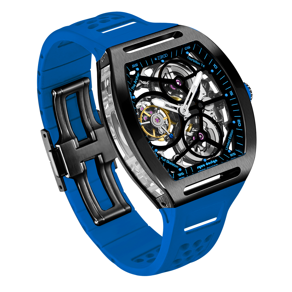 ZEROO T4 THE ARCHER FULL SKELETON TOURBILLONMANUAL TOURBILLON WATCH FOR GENTS - ZT004BLB