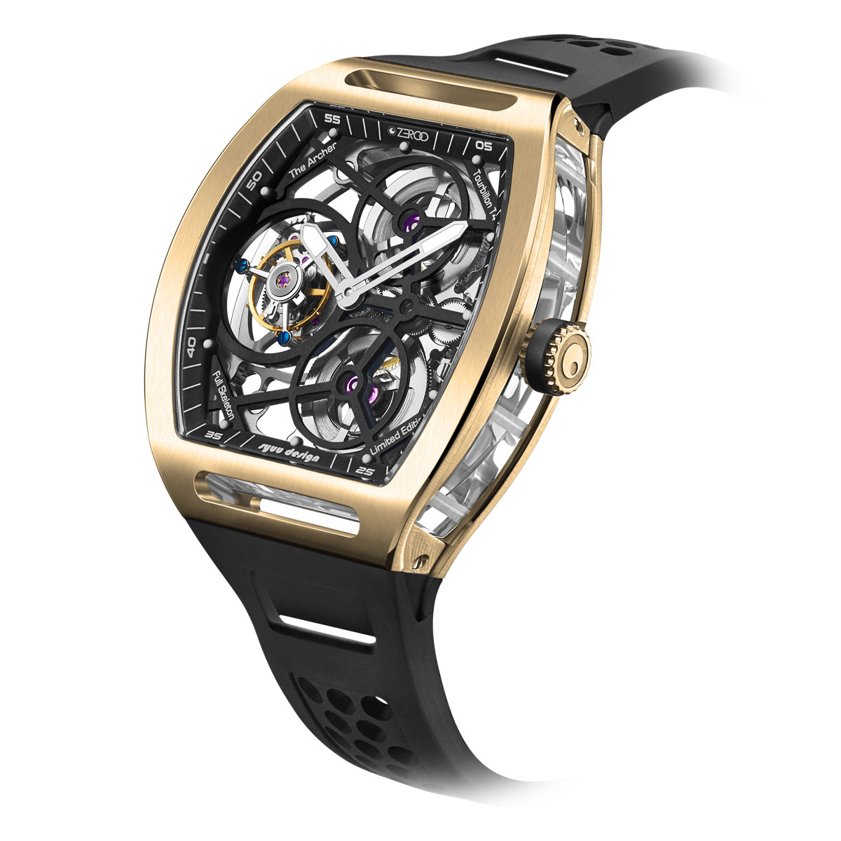 ZEROO T4 THE ARCHER FULL SKELETON TOURBILLONMANUAL TOURBILLON WATCH FOR GENTS - ZT004GBK