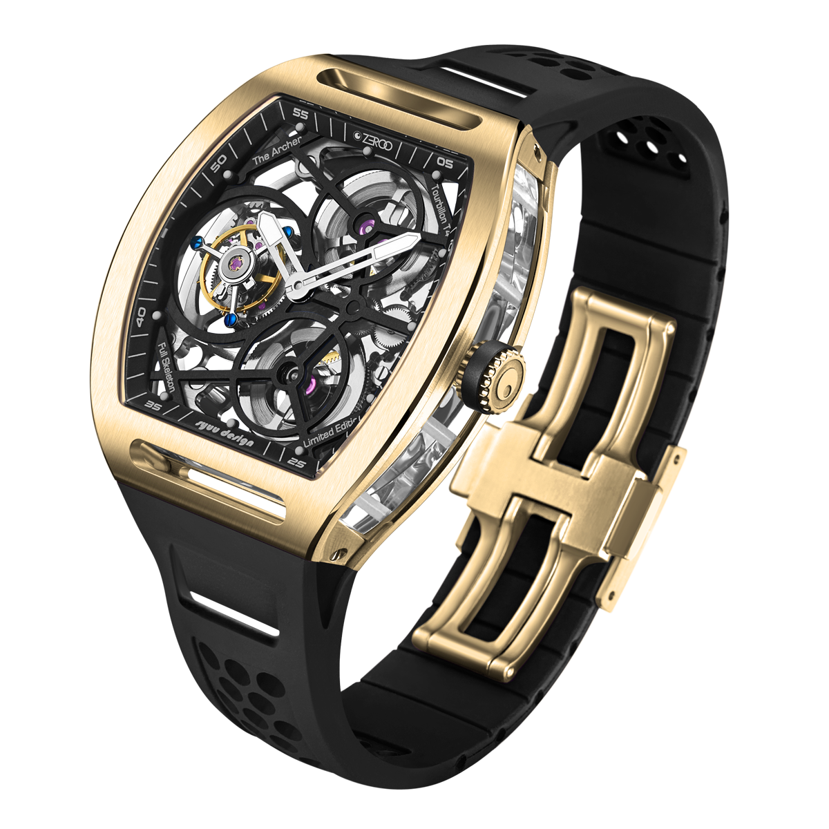 ZEROO T4 THE ARCHER FULL SKELETON TOURBILLONMANUAL TOURBILLON WATCH FOR GENTS - ZT004GBK