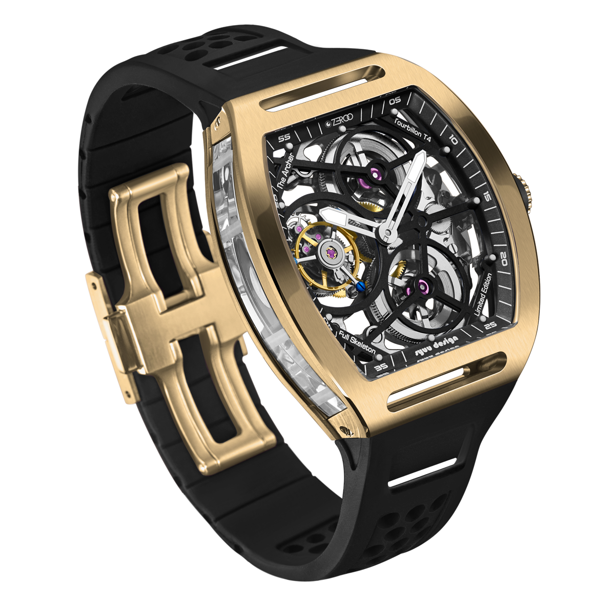 ZEROO T4 THE ARCHER FULL SKELETON TOURBILLONMANUAL TOURBILLON WATCH FOR GENTS - ZT004GBK