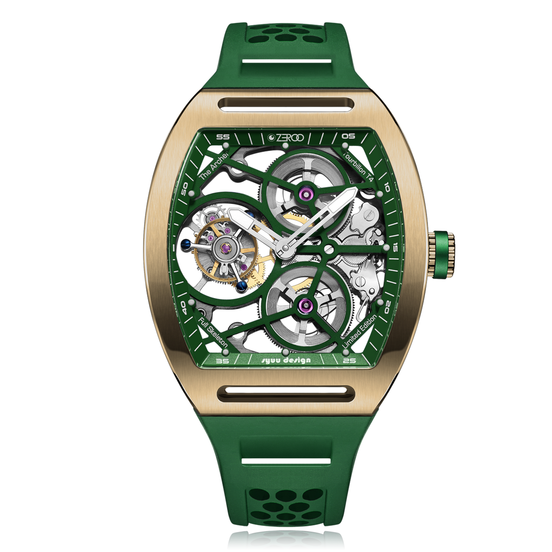 ZEROO T4 THE ARCHER
FULL SKELETON TOURBILLONMANUAL TOURBILLON WATCH FOR GENTS - ZT004GGR