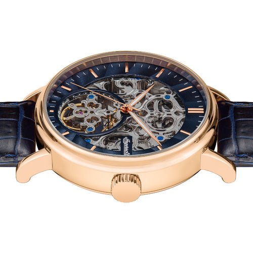 Ingersoll 1892 The Charles Automatic Mens Watch with Black Skeleton Dial and Blue Leather Strap- I05808
