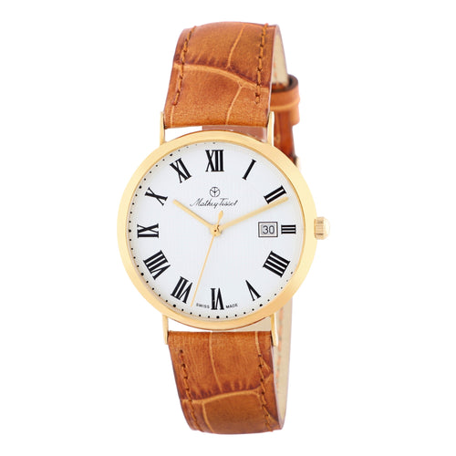 Mathey-Tissot Analog White Dial Men's Pure Gold Watch - S400