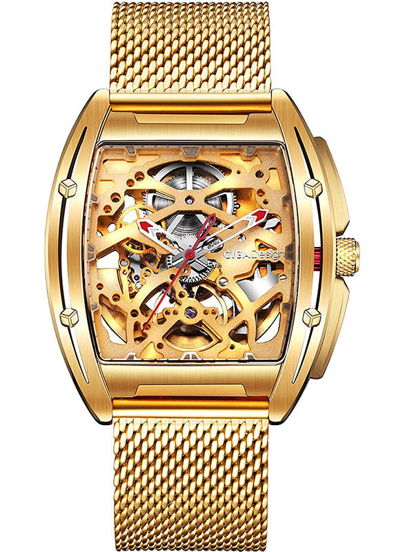 CIGA Design Watch Gold Mechanical Stainless Steel Case Tonneau watch(with One Stainless Steel Strap) - Z031-SIGO-W35BK